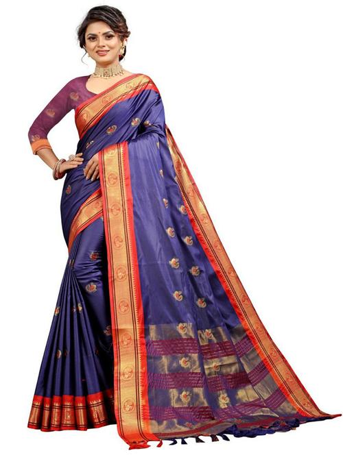 navy blue self design maheshwari saree with blouse - 20822481 - Very Small Image - 1