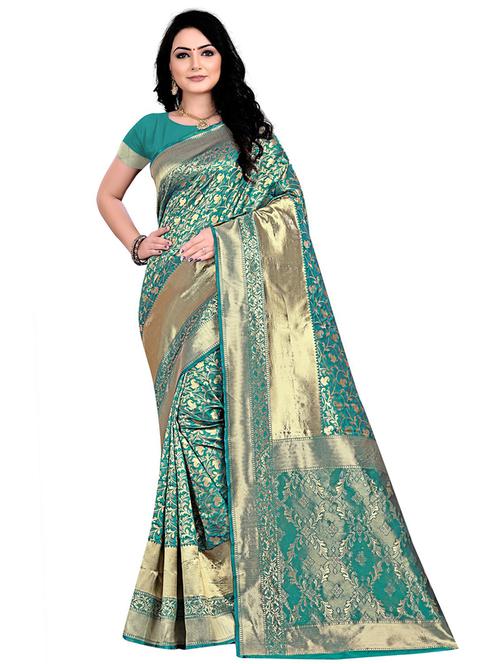 women green self design banarasi saree - 20822518 - Very Small Image - 1