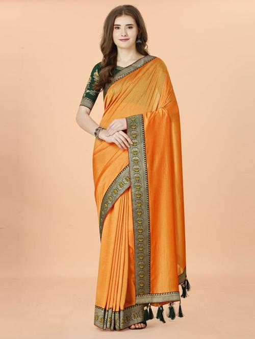 women mustard solid lace work saree with blouse - 20822702 - Very Small Image - 1