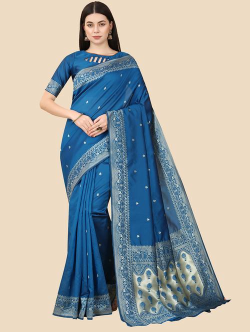blue self design banarasi saree with blouse - 20822758 - Very Small Image - 1