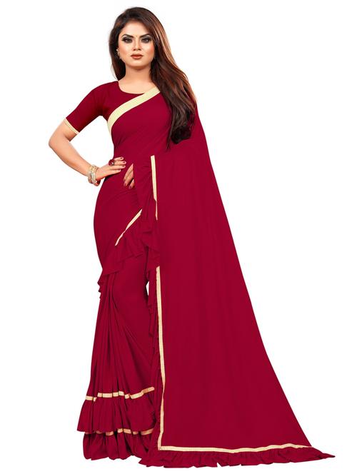 women maroon solid ruffle saree with blouse - 20822760 - Very Small Image - 1