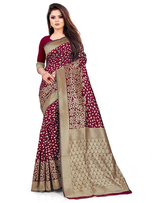 maroon self design banarasi saree - 20822766 - Very Small Image - 1