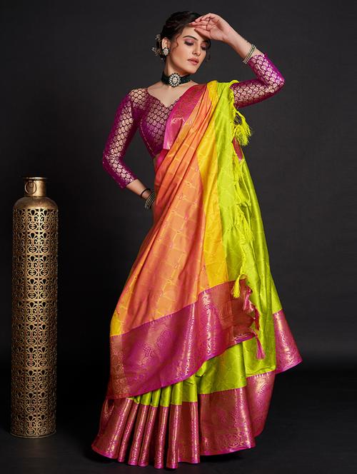 lime self design kanjivaram saree - 20822856 - Very Small Image - 1