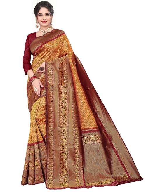 orange self design banarasi saree with blouse - 20823086 - Very Small Image - 1