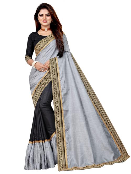 women black solid lace work saree - 20823157 - Very Small Image - 1