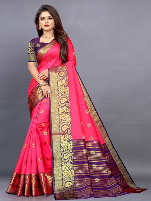 pink self design banarasi saree with blouse - 20823262 - Very Small Image - 1