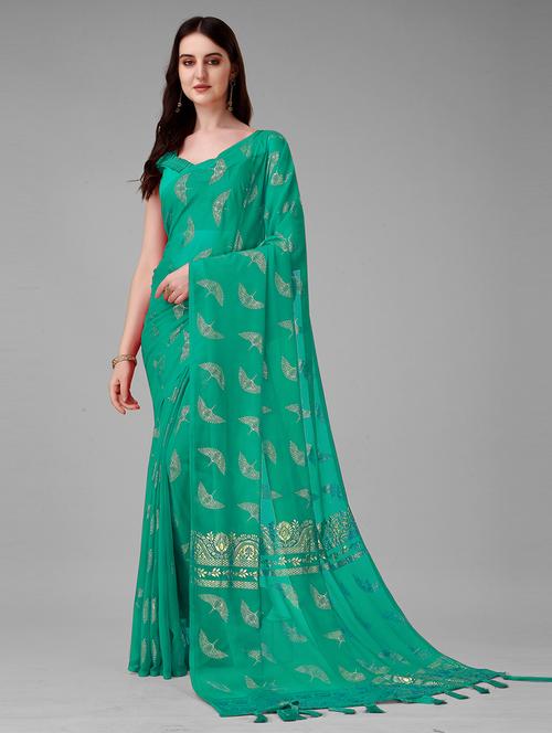 women green printed georgette saree - 20823270 - Very Small Image - 1