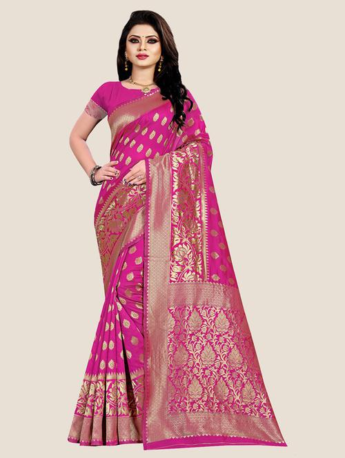 women pink self design banarasi saree with blouse - 20823304 - Very Small Image - 1