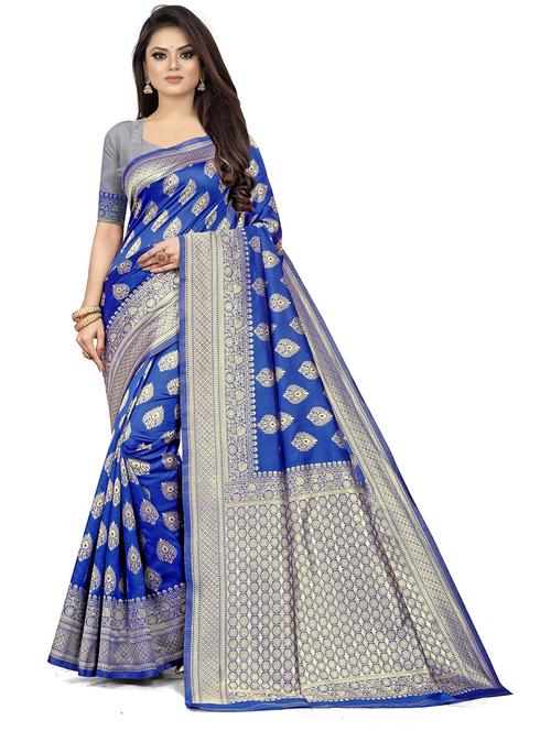 women blue self design banarasi saree with blouse - 20823422 - Very Small Image - 1