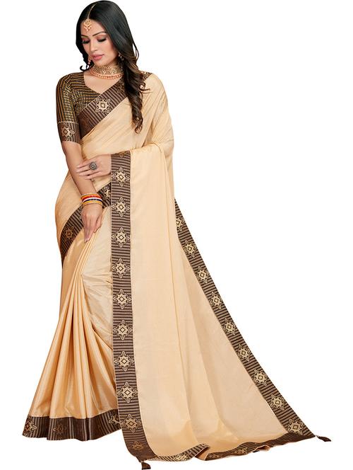 women beige solid lace work saree with blouse - 20823490 - Very Small Image - 1