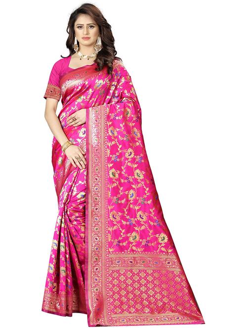 women pink self design banarasi saree with blouse - 20823516 - Very Small Image - 1