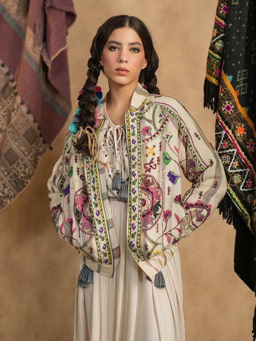 cream embroidered detailed jacket - 20825206 - Very Small Image - 1