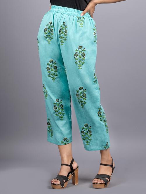 light blue motif printed peg trouser - 20825354 - Very Small Image - 1