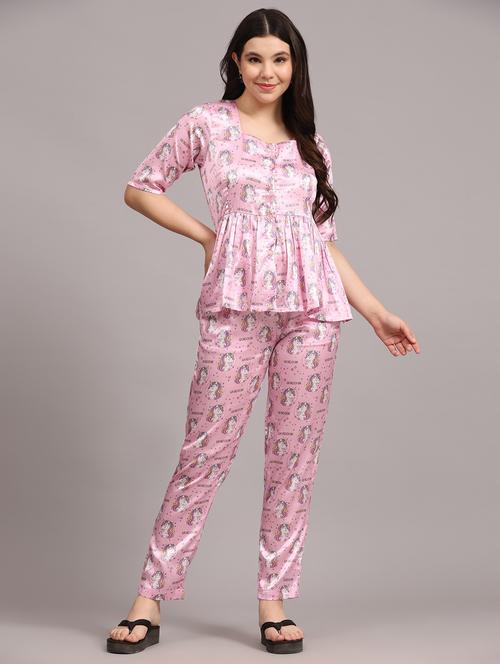 pink printed detailed top & pyjama set - 20825823 - Very Small Image - 1