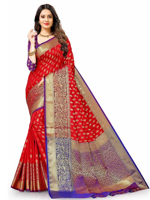 red self design banarasi saree with blouse - 20826226 - Very Small Image - 1