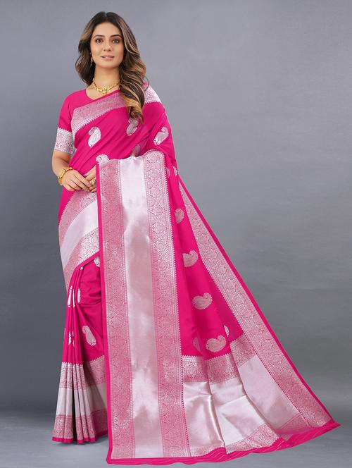 women pink self design banarasi saree with blouse - 20826241 - Very Small Image - 1