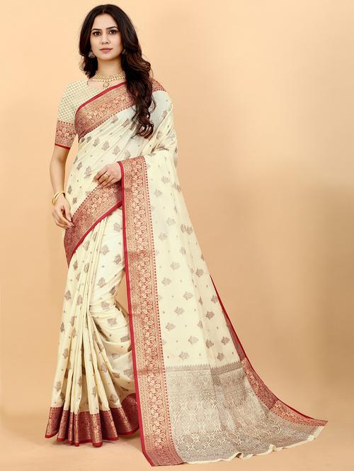 cream self design banarasi saree - 20826260 - Very Small Image - 1