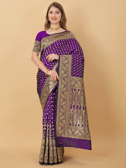 purple self design banarasi saree with blouse - 20826293 - Very Small Image - 1