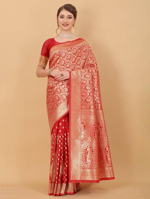 red self design banarasi saree with blouse - 20826299 - Very Small Image - 1