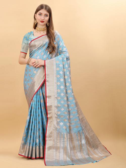 light blue self design banarasi saree with blouse - 20826312 - Very Small Image - 1