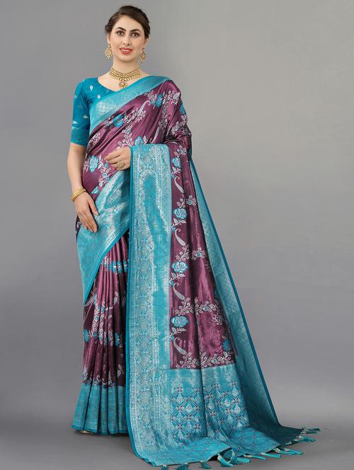 women purple self design banarasi saree with blouse - 20826339 - Very Small Image - 1