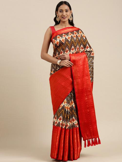 red printed silk saree with blouse - 20826391 - Very Small Image - 1