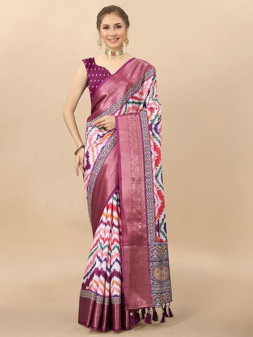 women multi color printed bordered saree with blouse - 20826398 - Very Small Image - 1