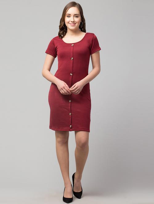 women solid round neck bodycon dress - 20826708 - Very Small Image - 1