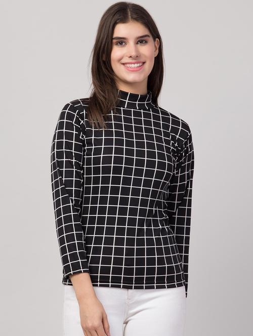 women checkered mock neck top - 20827173 - Very Small Image - 1