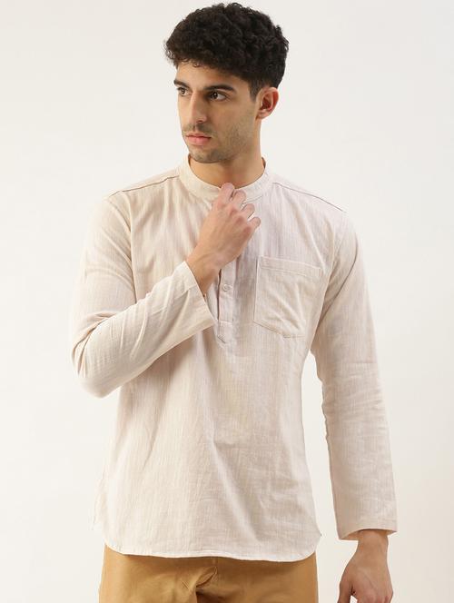 off white mandarin neck short kurta - 20827399 - Very Small Image - 1