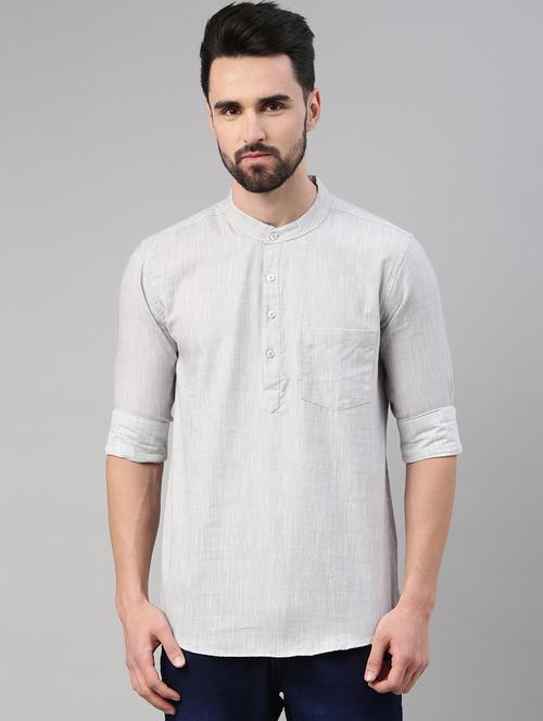 grey mandarin neck short kurta - 20827400 - Very Small Image - 1