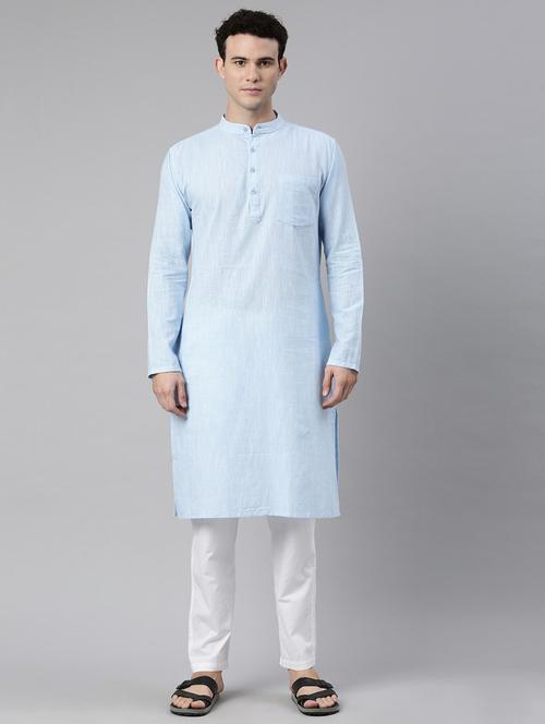 light blue mandarin neck long kurta - 20827409 - Very Small Image - 1