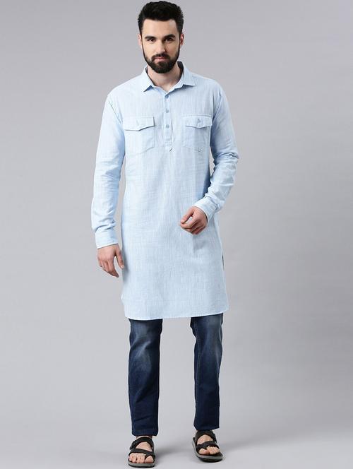 light blue shirt collar paithani kurta - 20827425 - Very Small Image - 1