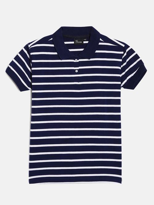 kids navy blue & white striped polo t-shirt - 20827521 - Very Small Image - 1