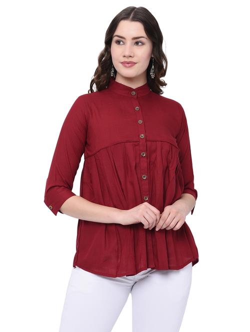 solid maroon detailed regular top - 20829349 - Very Small Image - 1