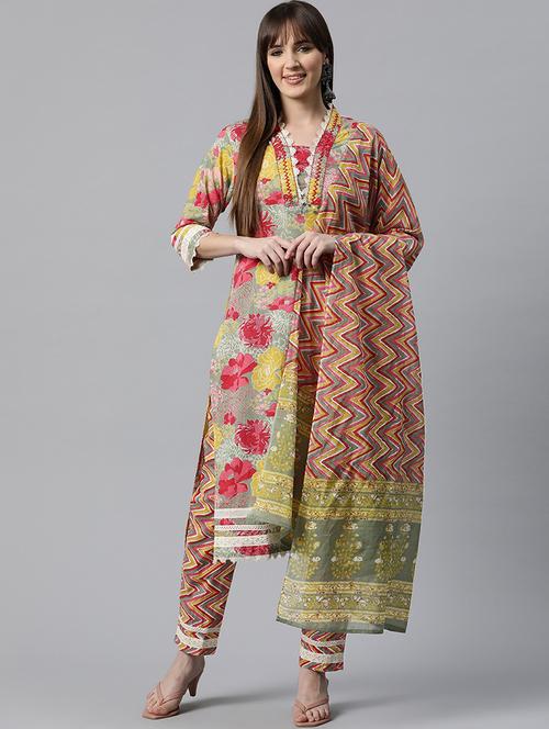 women floral kurta pant set with dupatta - 20830017 - Very Small Image - 1