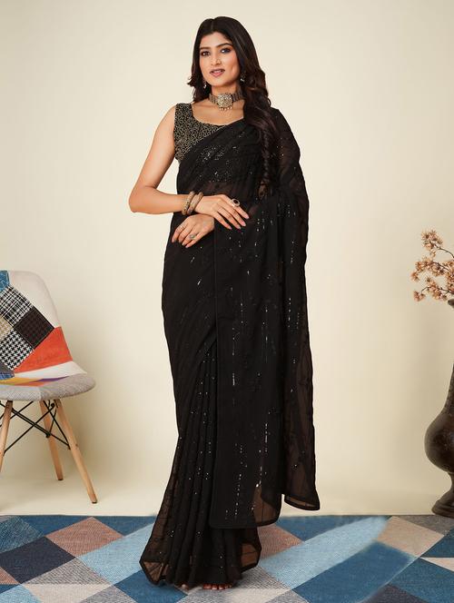 women black embroidered saree with blouse - 20830842 - Very Small Image - 1