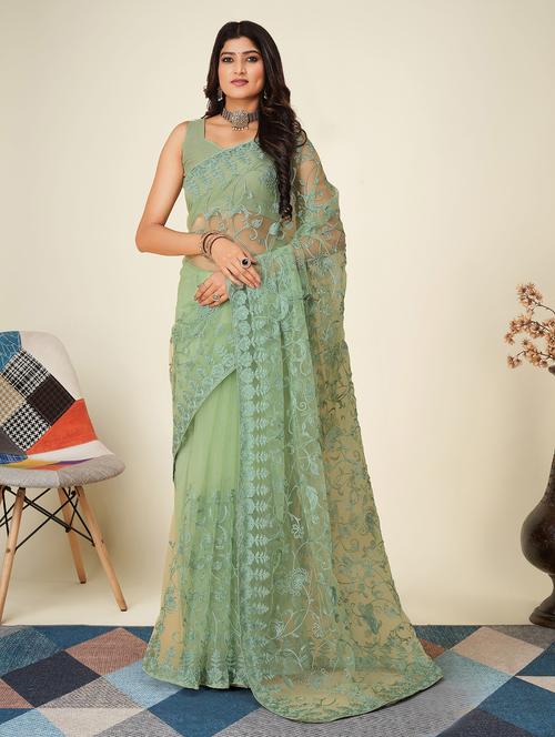 neo mint embroidered saree with blouse - 20830858 - Very Small Image - 1