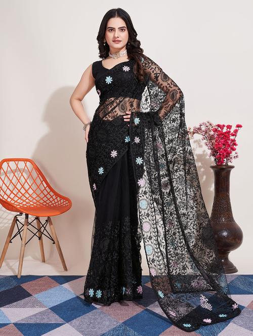 women black embroidered saree with blouse - 20830863 - Very Small Image - 1