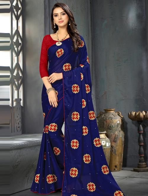 women navy blue embroidered saree with blouse - 20830928 - Very Small Image - 1