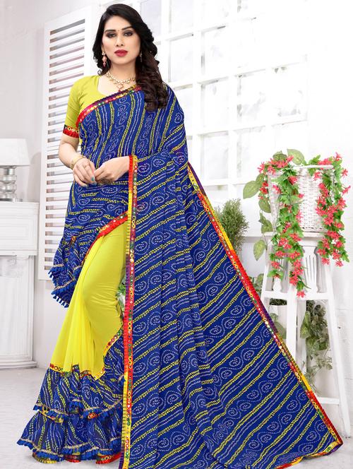 yellow bandhani ruffle saree with blouse - 20830937 - Very Small Image - 1