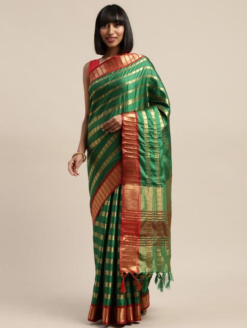 women green self design baluchari saree with blouse - 20831012 - Very Small Image - 1