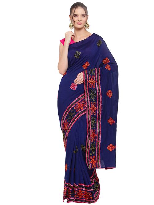 women navy blue embroidered saree with blouse - 20831014 - Very Small Image - 1