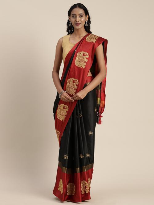 women black embroidered saree with blouse - 20831030 - Very Small Image - 1