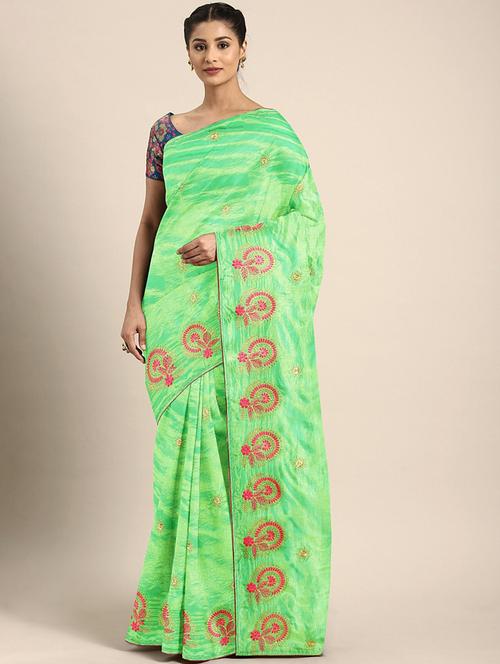 women green embroidered saree with blouse - 20831053 - Very Small Image - 1