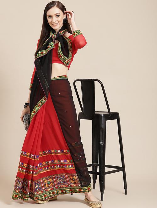 women red embroidered half & half saree with blouse - 20831064 - Very Small Image - 1