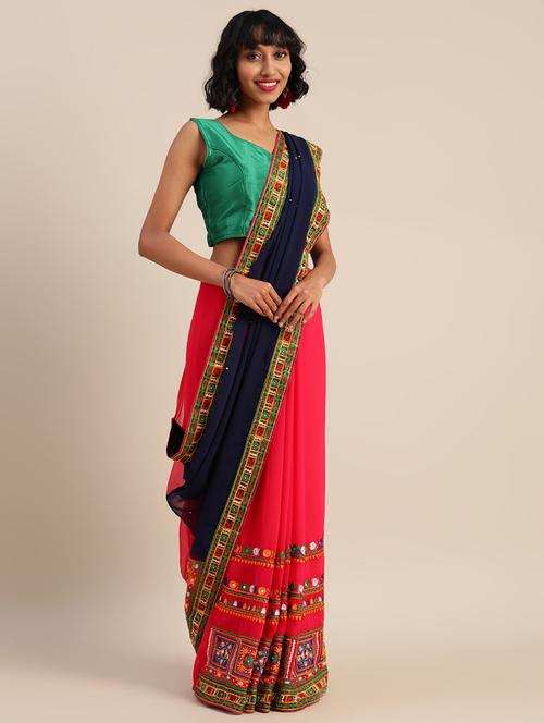 embroidered half and half saree with blouse - 20831088 - Very Small Image - 1