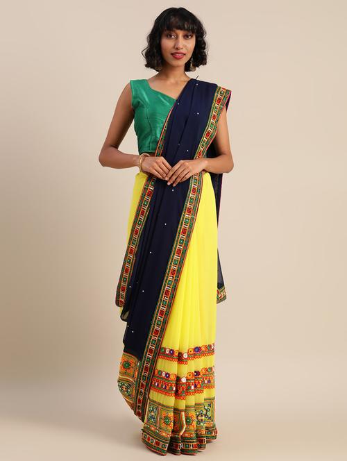 women yellow embroidered half & half saree with blouse - 20831093 - Very Small Image - 1