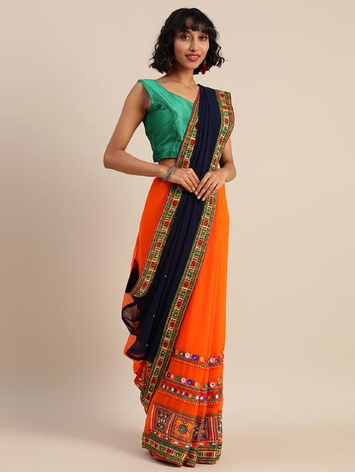 orange embroidered half and half saree with blouse - 20831100 - Very Small Image - 1