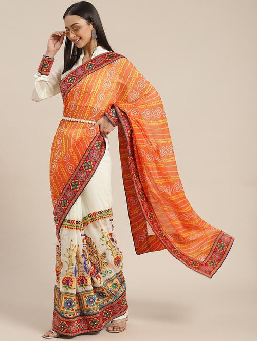 embroidered half and half saree with blouse - 20831141 - Very Small Image - 1